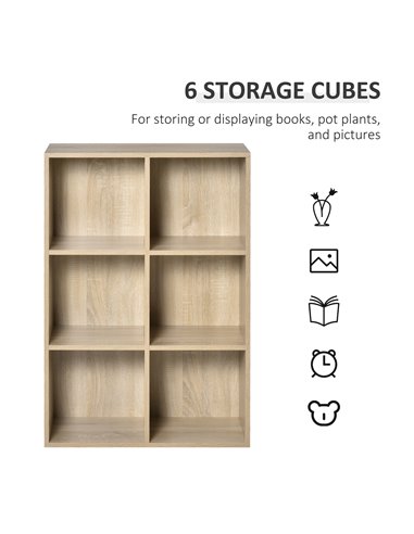 HOMCOM Six-Cube Bookcase - Oak Wood Effect 836-369AK