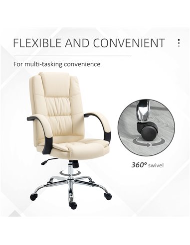 Vinsetto High Back Executive Office Chair, PU Leather Swivel Chair with Padded Armrests, Adjustable Height, Tilt Function, Beige