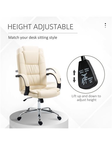 Vinsetto High Back Executive Office Chair, PU Leather Swivel Chair with Padded Armrests, Adjustable Height, Tilt Function, Beige