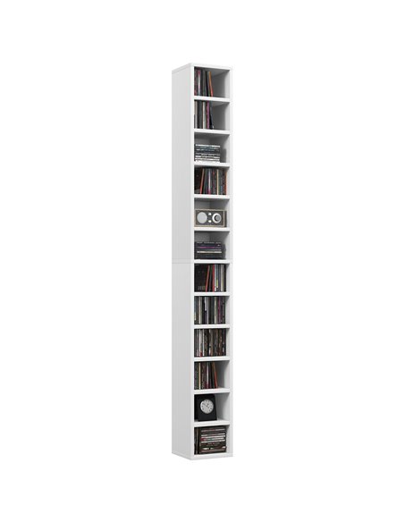 HOMCOM 204 CD Storage Unit, DVD Storage Tower with 12 Cubes, 175cm Tall Bookcase for Living Room, Home Office, Study Room, White - pic 87203 | FastDaddyshop