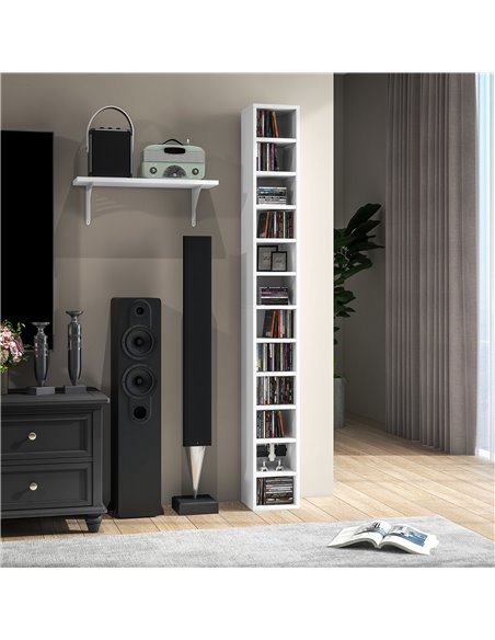 HOMCOM 204 CD Storage Unit, DVD Storage Tower with 12 Cubes, 175cm Tall Bookcase for Living Room, Home Office, Study Room, White - pic 87204 | FastDaddyshop