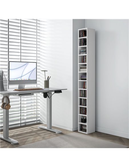 HOMCOM 204 CD Storage Unit, DVD Storage Tower with 12 Cubes, 175cm Tall Bookcase for Living Room, Home Office, Study Room, White - pic 87209 | FastDaddyshop