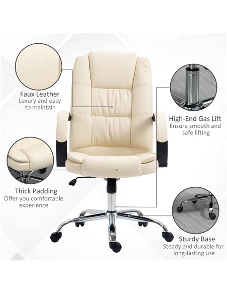 Vinsetto High Back Executive Office Chair, PU Leather Swivel Chair with Padded Armrests, Adjustable Height, Tilt Function, Beige - pic 8721 | FastDaddyshop