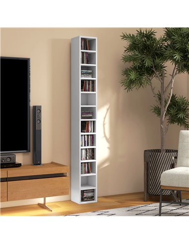 HOMCOM 204 CD Storage Unit, DVD Storage Tower with 12 Cubes, 175cm Tall Bookcase for Living Room, Home Office, Study Room, White