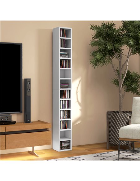 HOMCOM 204 CD Storage Unit, DVD Storage Tower with 12 Cubes, 175cm Tall Bookcase for Living Room, Home Office, Study Room, White - pic 87210 | FastDaddyshop