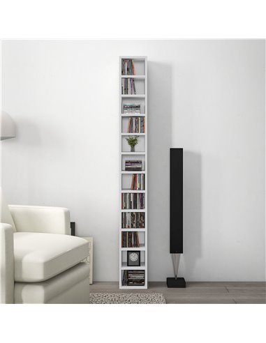 HOMCOM 204 CD Storage Unit, DVD Storage Tower with 12 Cubes, 175cm Tall Bookcase for Living Room, Home Office, Study Room, White