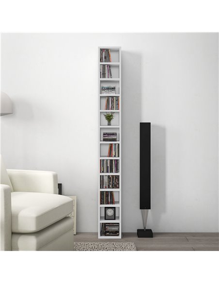 HOMCOM 204 CD Storage Unit, DVD Storage Tower with 12 Cubes, 175cm Tall Bookcase for Living Room, Home Office, Study Room, White - pic 87211 | FastDaddyshop