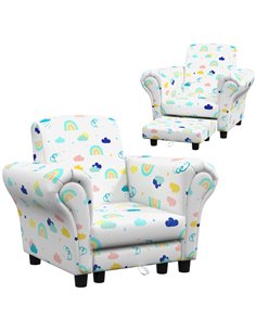 AIYAPLAY 2 Piece Kids Sofa Set with Cloud Design, Wooden Frame, for 1.5-3 Years Old, White 310-083V70WT