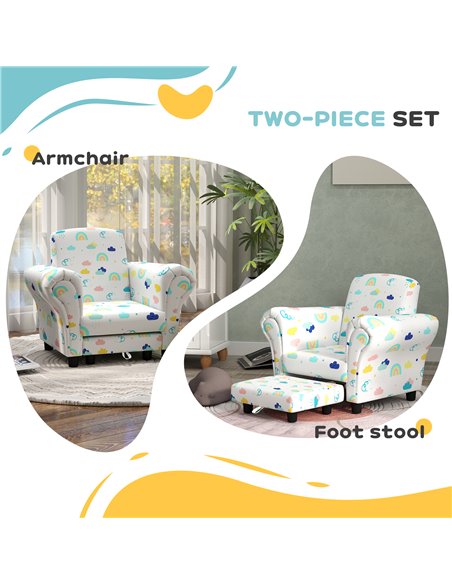 AIYAPLAY 2 Piece Kids Sofa Set with Cloud Design, Wooden Frame, for 1.5-3 Years Old, White 310-083V70WT - pic 87215 | FastDaddyshop