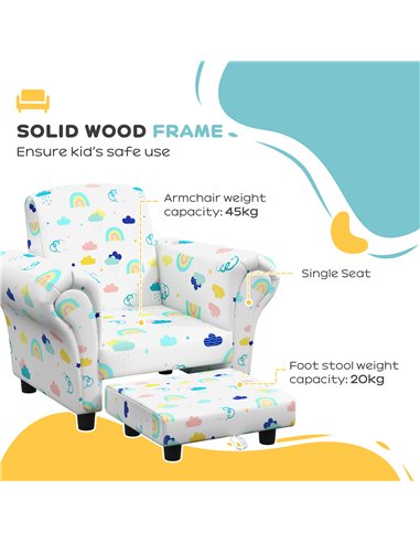 AIYAPLAY 2 Piece Kids Sofa Set with Cloud Design, Wooden Frame, for 1.5-3 Years Old, White 310-083V70WT