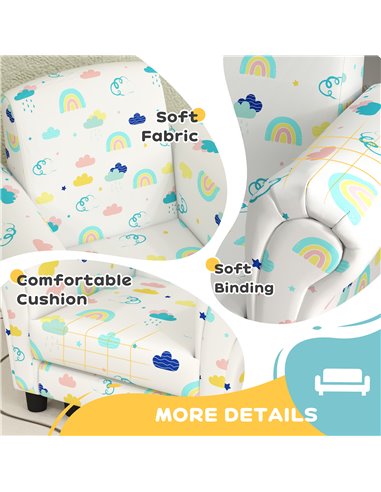 AIYAPLAY 2 Piece Kids Sofa Set with Cloud Design, Wooden Frame, for 1.5-3 Years Old, White 310-083V70WT