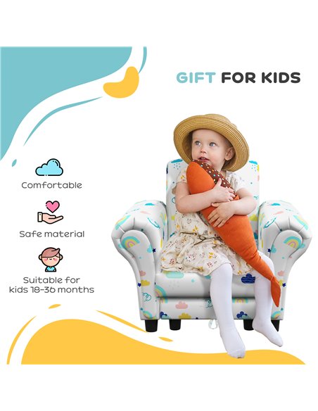AIYAPLAY 2 Piece Kids Sofa Set with Cloud Design, Wooden Frame, for 1.5-3 Years Old, White 310-083V70WT - pic 87218 | FastDaddyshop