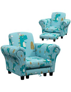 AIYAPLAY 2 Piece Kids Sofa Set with Dinosaur Design, Wooden Frame, for 1.5-3 Years Old, Blue 310-083V70BU