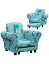 AIYAPLAY 2 Piece Kids Sofa Set with Dinosaur Design, Wooden Frame, for 1.5-3 Years Old, Blue 310-083V70BU