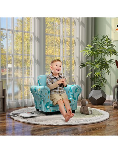 AIYAPLAY 2 Piece Kids Sofa Set with Dinosaur Design, Wooden Frame, for 1.5-3 Years Old, Blue 310-083V70BU
