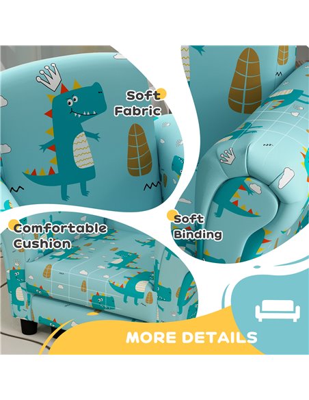 AIYAPLAY 2 Piece Kids Sofa Set with Dinosaur Design, Wooden Frame, for 1.5-3 Years Old, Blue 310-083V70BU - pic 87226 | FastDaddyshop