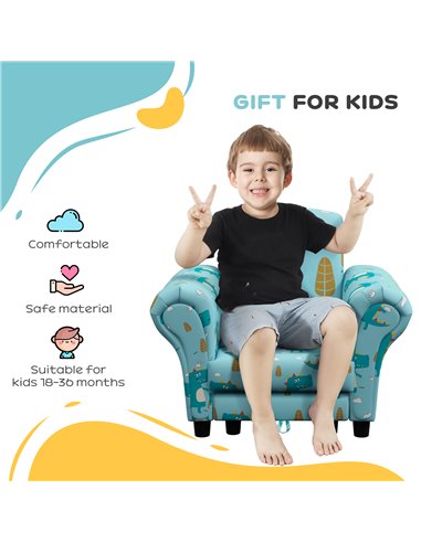 AIYAPLAY 2 Piece Kids Sofa Set with Dinosaur Design, Wooden Frame, for 1.5-3 Years Old, Blue 310-083V70BU