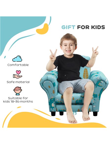 AIYAPLAY 2 Piece Kids Sofa Set with Dinosaur Design, Wooden Frame, for 1.5-3 Years Old, Blue 310-083V70BU - pic 87227 | FastDaddyshop