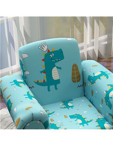AIYAPLAY 2 Piece Kids Sofa Set with Dinosaur Design, Wooden Frame, for 1.5-3 Years Old, Blue 310-083V70BU