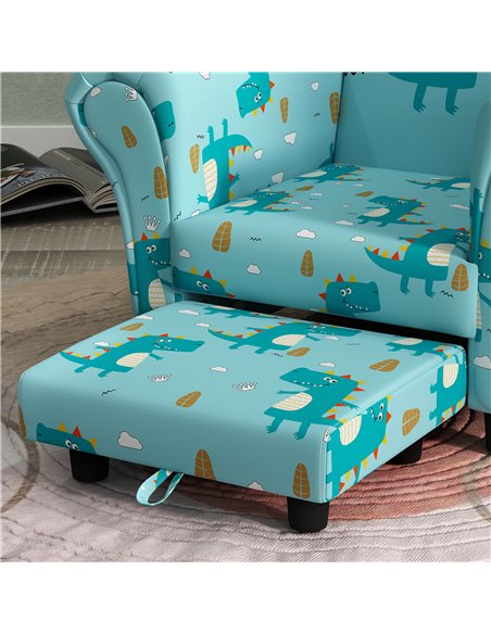 AIYAPLAY 2 Piece Kids Sofa Set with Dinosaur Design, Wooden Frame, for 1.5-3 Years Old, Blue 310-083V70BU - pic 87229 | FastDaddyshop