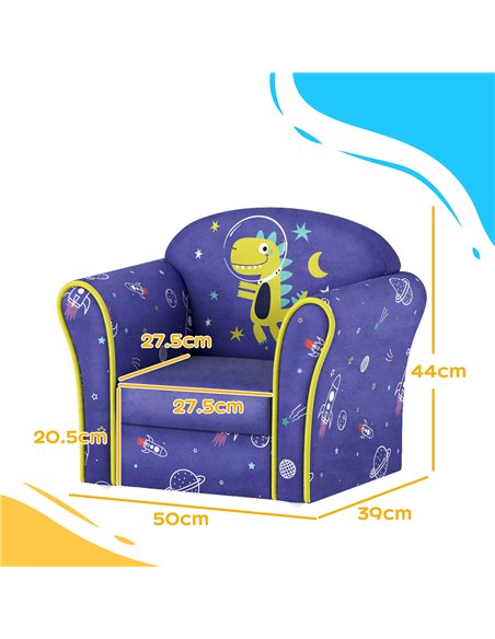 AIYAPLAY Kids Sofa Kids Couch Armchair with Stylish Planet and Dinosaurs Design, Wooden Frame, for Bedroom, Playroom, Kids Room, - pic 87250 | FastDaddyshop