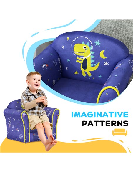 AIYAPLAY Kids Sofa Kids Couch Armchair with Stylish Planet and Dinosaurs Design, Wooden Frame, for Bedroom, Playroom, Kids Room, - pic 87251 | FastDaddyshop