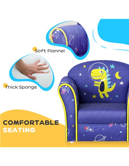 AIYAPLAY Kids Sofa Kids Couch Armchair with Stylish Planet and Dinosaurs Design, Wooden Frame, for Bedroom, Playroom, Kids Room, - pic 87252 | FastDaddyshop