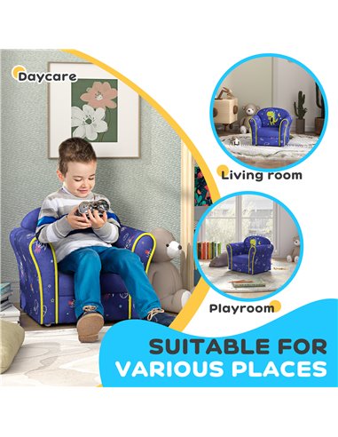 AIYAPLAY Kids Sofa Kids Couch Armchair with Stylish Planet and Dinosaurs Design, Wooden Frame, for Bedroom, Playroom, Kids Room,