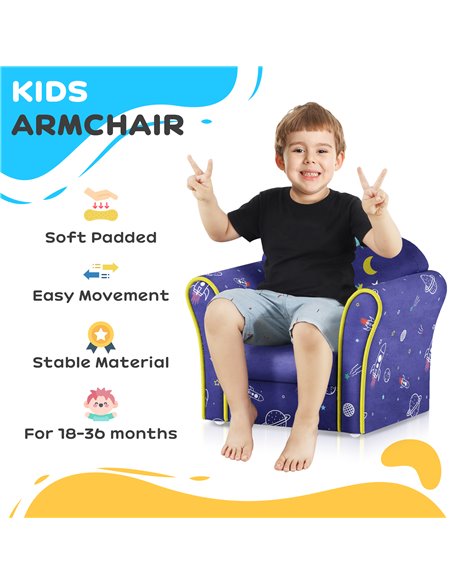 AIYAPLAY Kids Sofa Kids Couch Armchair with Stylish Planet and Dinosaurs Design, Wooden Frame, for Bedroom, Playroom, Kids Room, - pic 87254 | FastDaddyshop