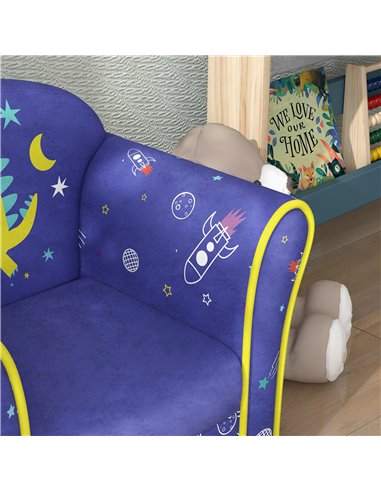 AIYAPLAY Kids Sofa Kids Couch Armchair with Stylish Planet and Dinosaurs Design, Wooden Frame, for Bedroom, Playroom, Kids Room,