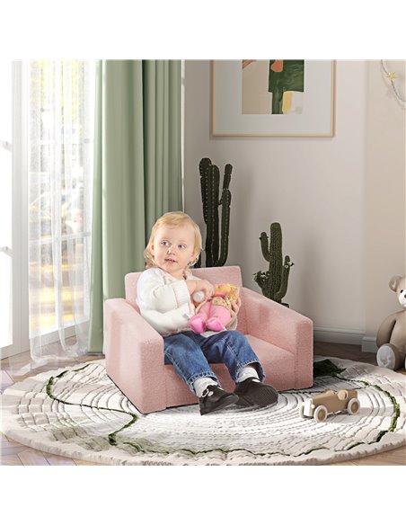 AIYAPLAY Childrens Sofa 2 in 1 Kids Convertible Sofa Kids Armchair, Foldable Recliner for for Bedroom Playroom Living Room, Pink - pic 87258 | FastDaddyshop
