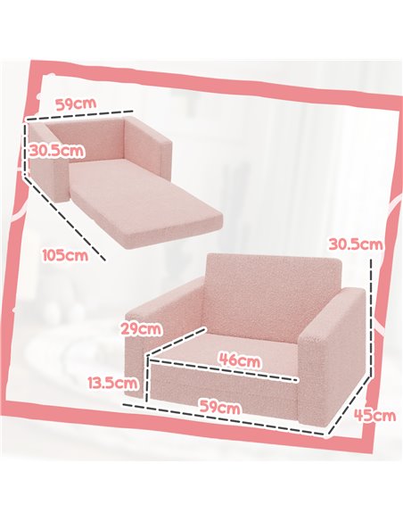 AIYAPLAY Childrens Sofa 2 in 1 Kids Convertible Sofa Kids Armchair, Foldable Recliner for for Bedroom Playroom Living Room, Pink - pic 87259 | FastDaddyshop