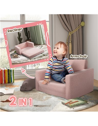 AIYAPLAY Childrens Sofa 2 in 1 Kids Convertible Sofa Kids Armchair, Foldable Recliner for for Bedroom Playroom Living Room, Pink