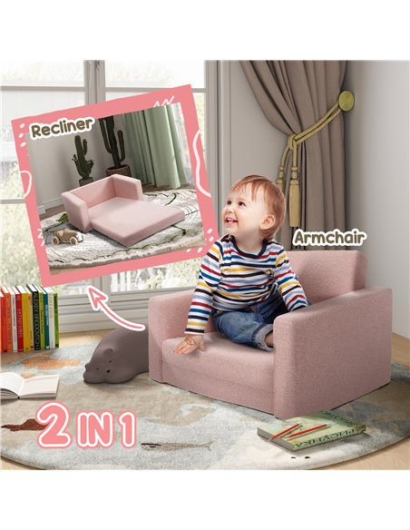 AIYAPLAY Childrens Sofa 2 in 1 Kids Convertible Sofa Kids Armchair, Foldable Recliner for for Bedroom Playroom Living Room, Pink - pic 87260 | FastDaddyshop