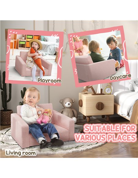 AIYAPLAY Childrens Sofa 2 in 1 Kids Convertible Sofa Kids Armchair, Foldable Recliner for for Bedroom Playroom Living Room, Pink - pic 87261 | FastDaddyshop