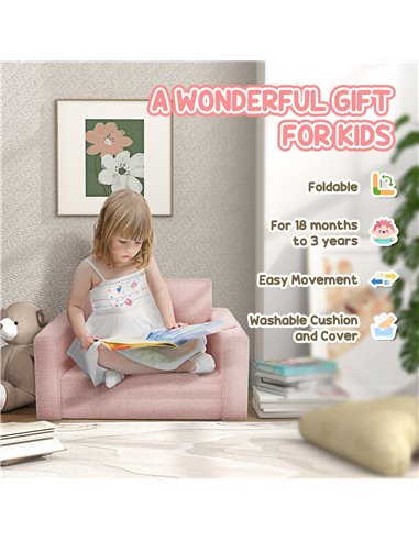 AIYAPLAY Childrens Sofa 2 in 1 Kids Convertible Sofa Kids Armchair, Foldable Recliner for for Bedroom Playroom Living Room, Pink
