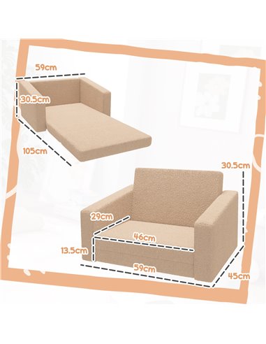 AIYAPLAY Childrens Sofa Beds 2 in 1 Kids Convertible Sofa Kids Armchair, Foldable Recliner for Bedroom Playroom Living Room, Kha