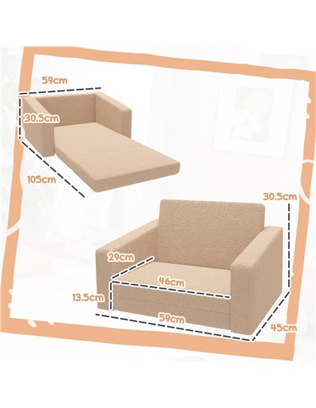 AIYAPLAY Childrens Sofa Beds 2 in 1 Kids Convertible Sofa Kids Armchair, Foldable Recliner for Bedroom Playroom Living Room, Kha - pic 87268 | FastDaddyshop