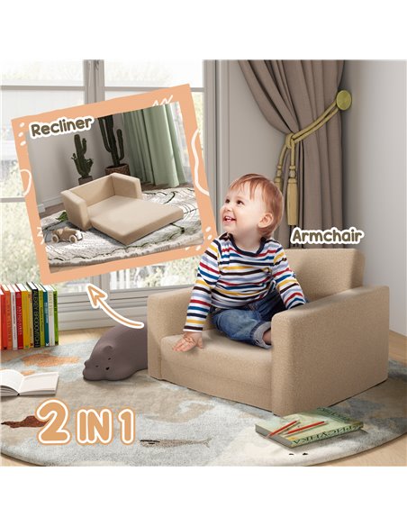 AIYAPLAY Childrens Sofa Beds 2 in 1 Kids Convertible Sofa Kids Armchair, Foldable Recliner for Bedroom Playroom Living Room, Kha - pic 87269 | FastDaddyshop