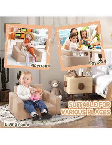 AIYAPLAY Childrens Sofa Beds 2 in 1 Kids Convertible Sofa Kids Armchair, Foldable Recliner for Bedroom Playroom Living Room, Kha