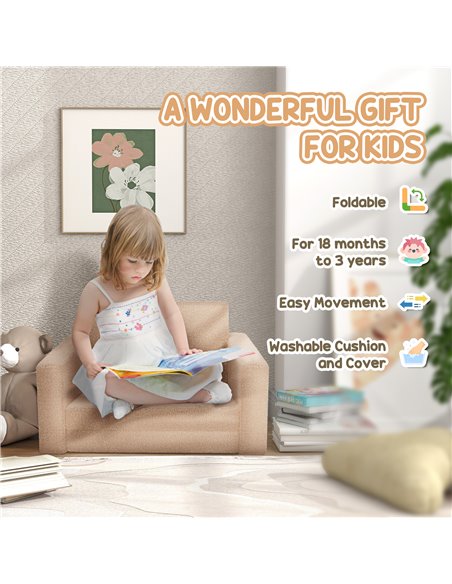 AIYAPLAY Childrens Sofa Beds 2 in 1 Kids Convertible Sofa Kids Armchair, Foldable Recliner for Bedroom Playroom Living Room, Kha - pic 87271 | FastDaddyshop