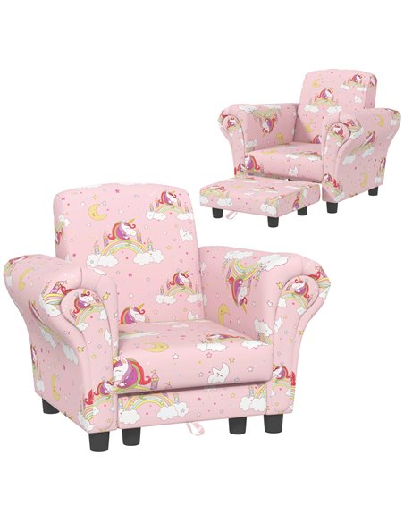 AIYAPLAY 2 Piece Kids Sofa Set with Unicorn Design, Wooden Frame, for 1.5-3 Years Old, Pink 310-083V70PK - pic 87275 | FastDaddyshop