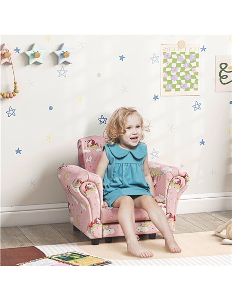 AIYAPLAY 2 Piece Kids Sofa Set with Unicorn Design, Wooden Frame, for 1.5-3 Years Old, Pink 310-083V70PK - pic 87276 | FastDaddyshop