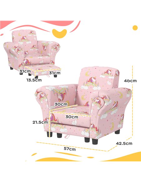 AIYAPLAY 2 Piece Kids Sofa Set with Unicorn Design, Wooden Frame, for 1.5-3 Years Old, Pink 310-083V70PK - pic 87277 | FastDaddyshop
