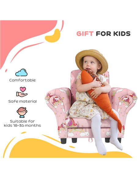 AIYAPLAY 2 Piece Kids Sofa Set with Unicorn Design, Wooden Frame, for 1.5-3 Years Old, Pink 310-083V70PK - pic 87281 | FastDaddyshop