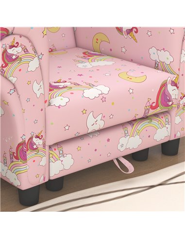 AIYAPLAY 2 Piece Kids Sofa Set with Unicorn Design, Wooden Frame, for 1.5-3 Years Old, Pink 310-083V70PK