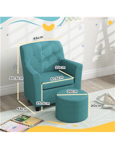 AIYAPLAY 2PCs Kids Sofa Set with Footrest, for Playroom, Bedroom, Blue 310-081V70BU