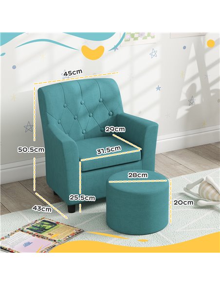 AIYAPLAY 2PCs Kids Sofa Set with Footrest, for Playroom, Bedroom, Blue 310-081V70BU - pic 87286 | FastDaddyshop
