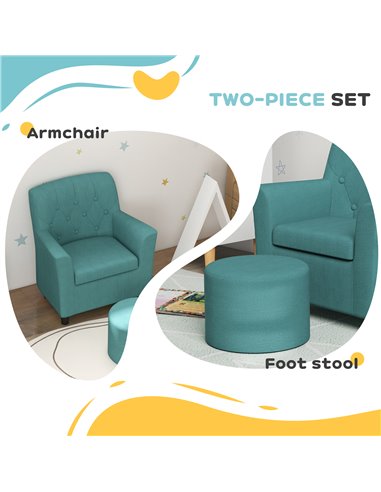 AIYAPLAY 2PCs Kids Sofa Set with Footrest, for Playroom, Bedroom, Blue 310-081V70BU