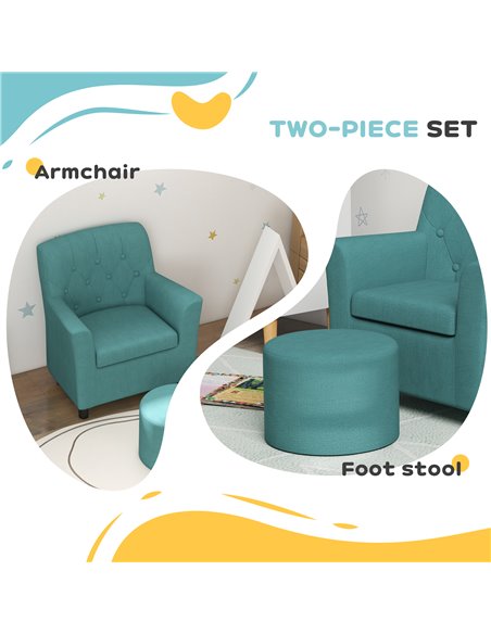 AIYAPLAY 2PCs Kids Sofa Set with Footrest, for Playroom, Bedroom, Blue 310-081V70BU - pic 87287 | FastDaddyshop
